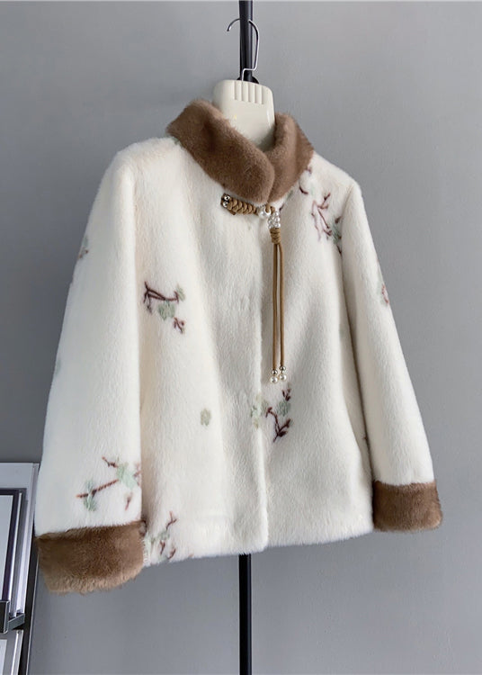 Luvik | Beige Ståkrage Dusker Brodert Mink Villkashmir Vinterjakker