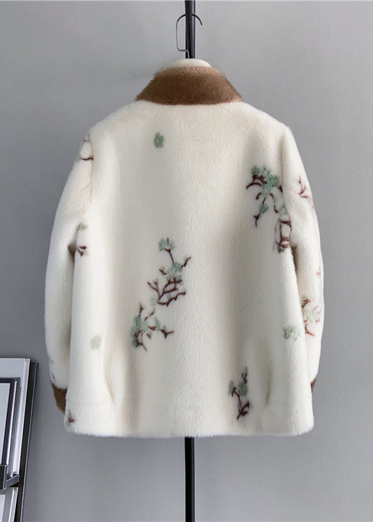 Luvik | Beige Ståkrage Dusker Brodert Mink Villkashmir Vinterjakker