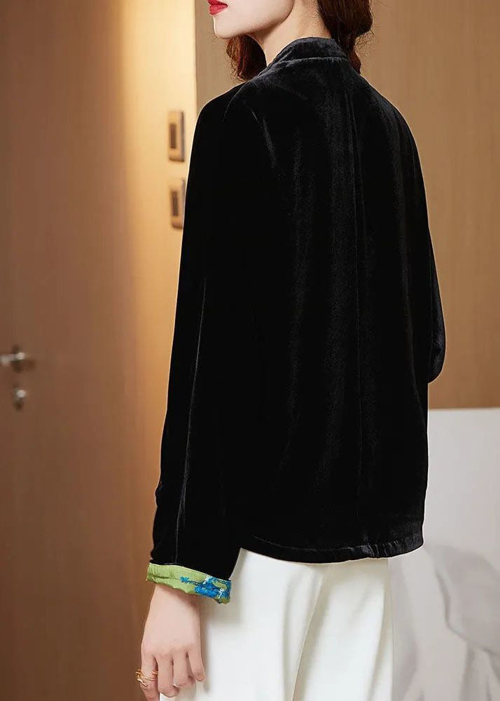 Luvik | Musta silkki veluurista valmistettu korkean kauluksen itämainen takki talveksi