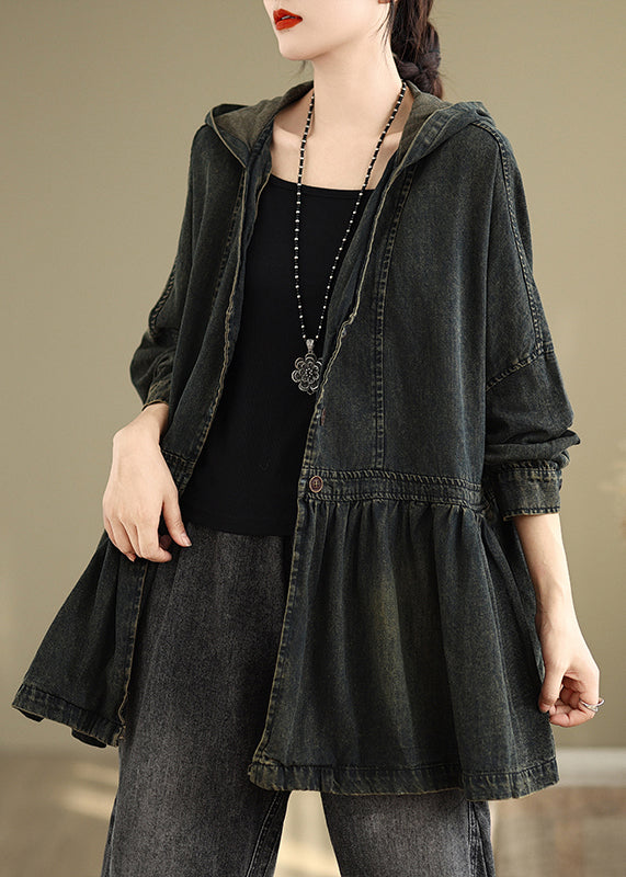 Luvik | Mustat farkkutakit, joissa on taitettavat taskut, huppu ja V-pääntie