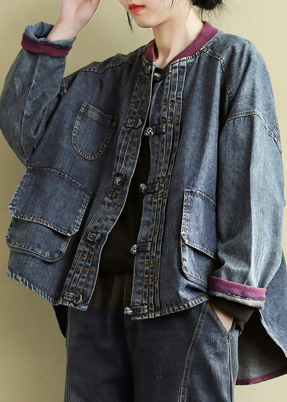 Luvik | Denim kappa blå patchwork O-hals design lang-kort bomull