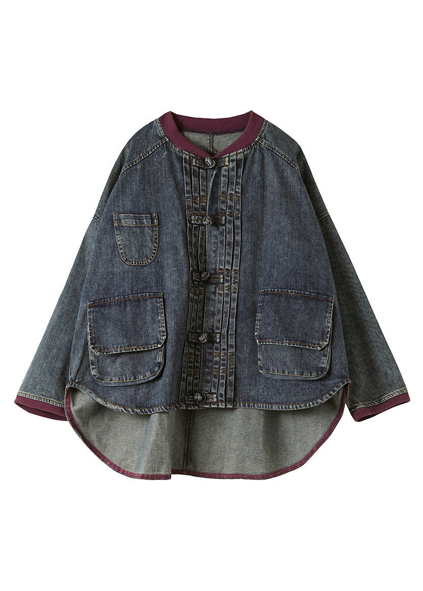 Luvik | Denim kappa blå patchwork O-hals design lang-kort bomull