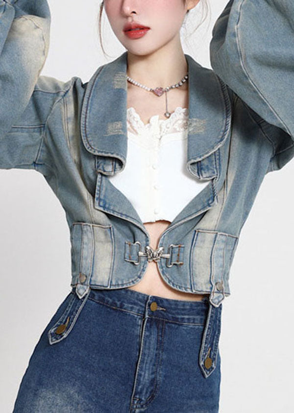 Luvik | Sininen tilkkutakki denimistä, jossa on lyhyet lanternihihat