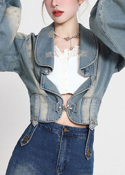 Luvik | Sininen tilkkutakki denimistä, jossa on lyhyet lanternihihat