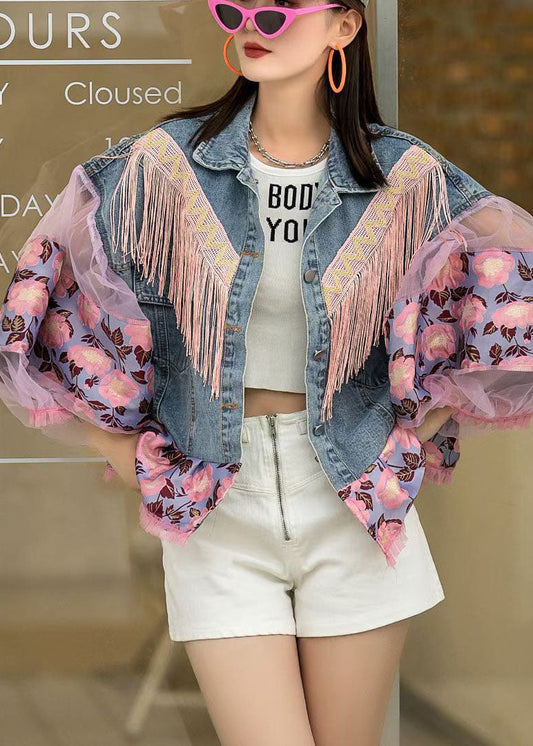 Luvik | Siniset lyhythihaiset tikkaukset Napit Denim-takit