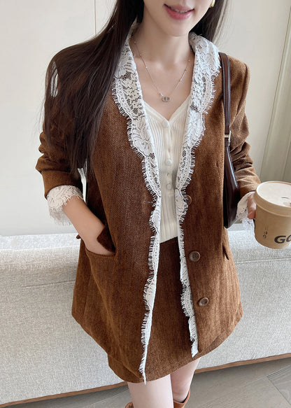 Luvik | Samettiveloureista patchwork-takkia ruskeilla napeilla ja nauhoilla