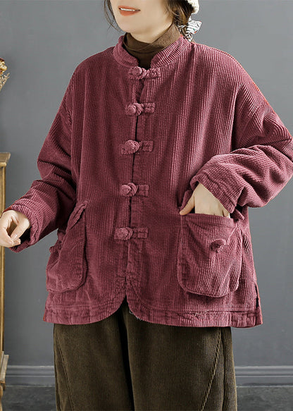 Luvik | Ruskea kiinalainen corduroy-takki nappitaskuilla