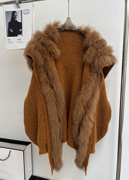 Luvik | Ruskea kettu Kaulus Taskut Patches Neuletakki