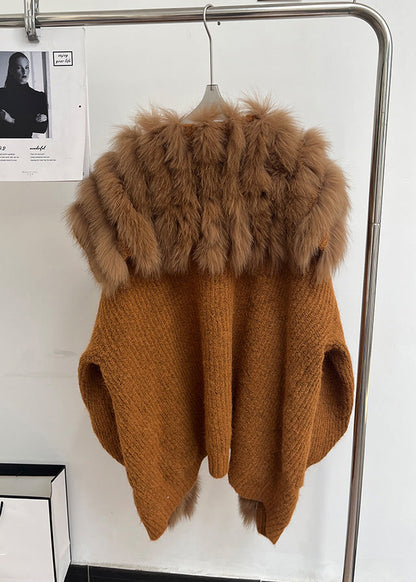 Luvik | Ruskea kettu Kaulus Taskut Patches Neuletakki