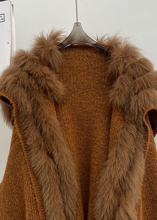 Luvik | Ruskea kettu Kaulus Taskut Patches Neuletakki