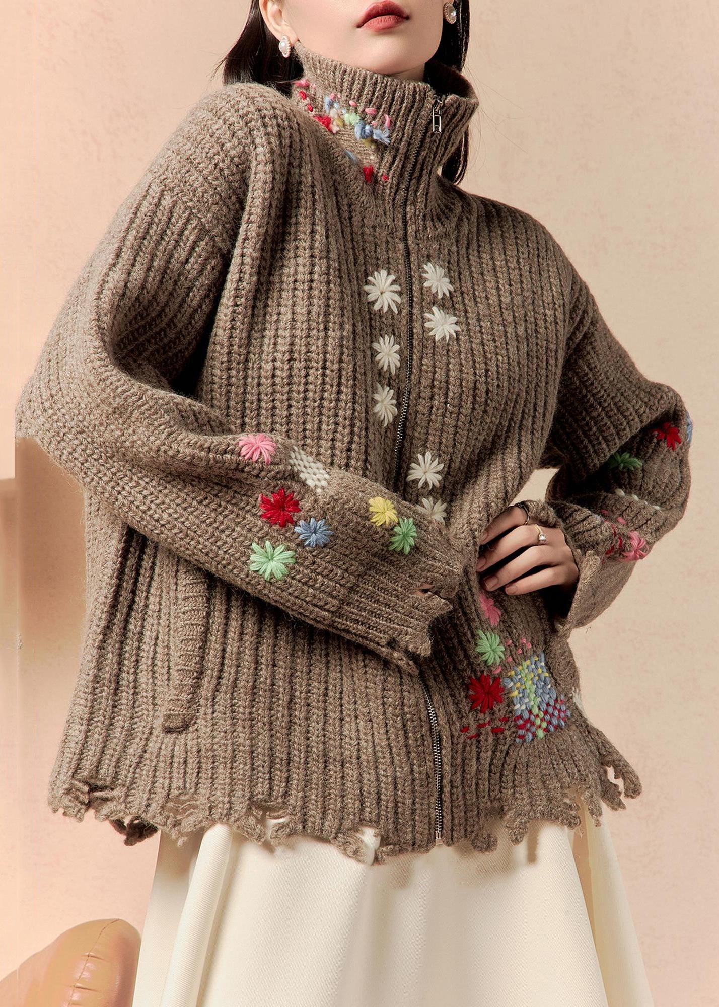 Luvik | Kahvi Vetoketjulla Villapussit Talvitakit