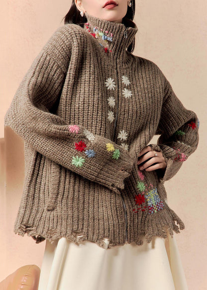 Luvik | Kahvi Vetoketjulla Villapussit Talvitakit