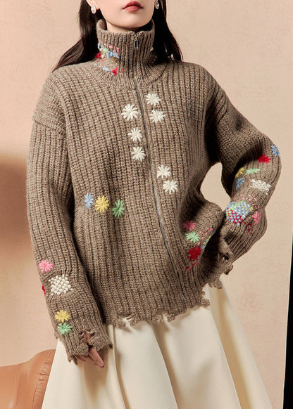 Luvik | Kahvi Vetoketjulla Villapussit Talvitakit