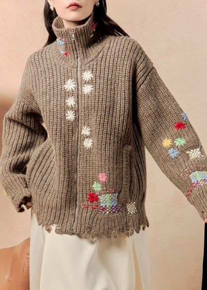 Luvik | Kahvi Vetoketjulla Villapussit Talvitakit