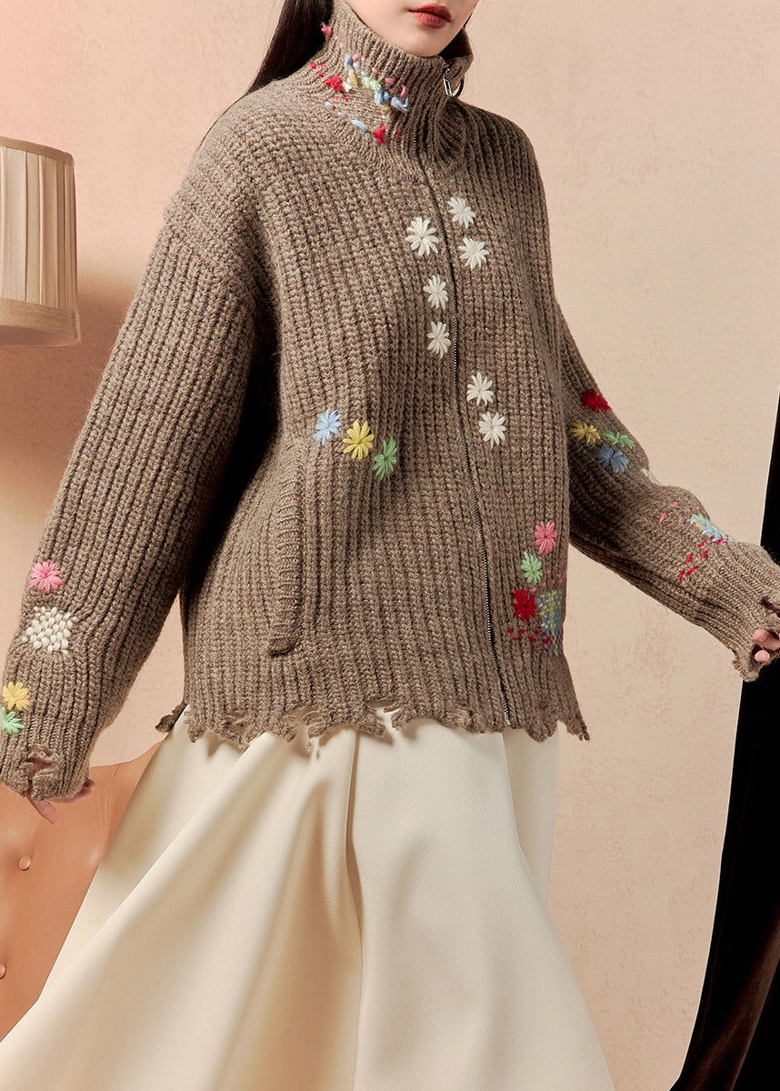 Luvik | Kahvi Vetoketjulla Villapussit Talvitakit