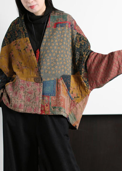 Luvik | Värilohko V-kaulus Painatukset Tulostettu Hienot puuvillaiset toppatakit Lepakkohihat