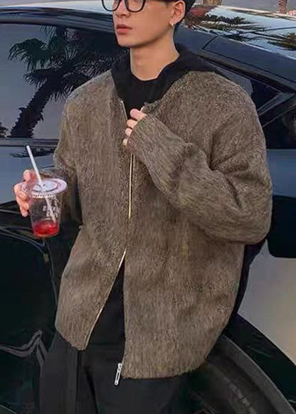 Luvik | Harmaa huppari vetoketjulla patchwork neule takit miehille