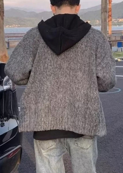 Luvik | Harmaa huppari vetoketjulla patchwork neule takit miehille