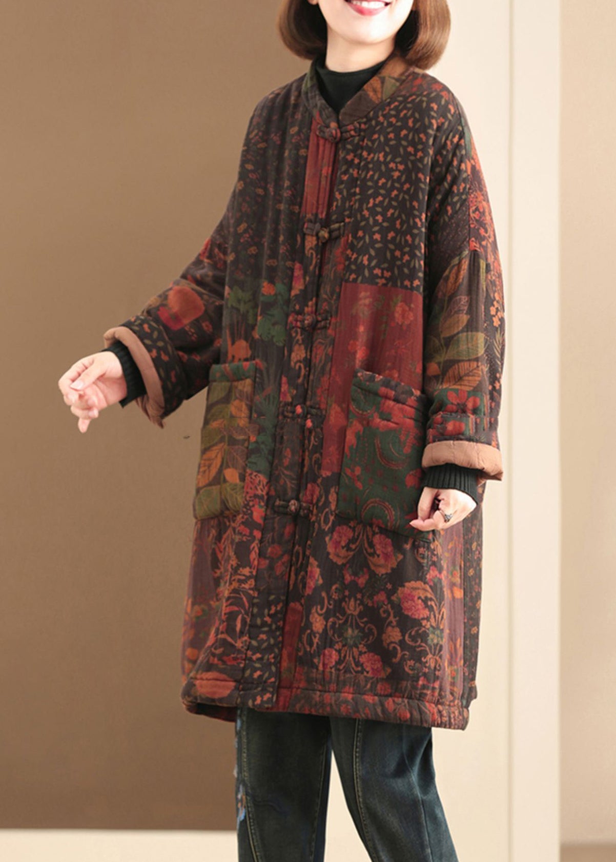 Luvik | Naisten talvitakit ohuesta puuvillasta, vanutettu, tummansinisillä taskuilla painettu