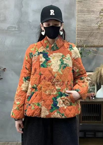 Luvik | Oranssi Suuri Koko Painettu Ohut Puuvillaa Täytetty Talvi Takit