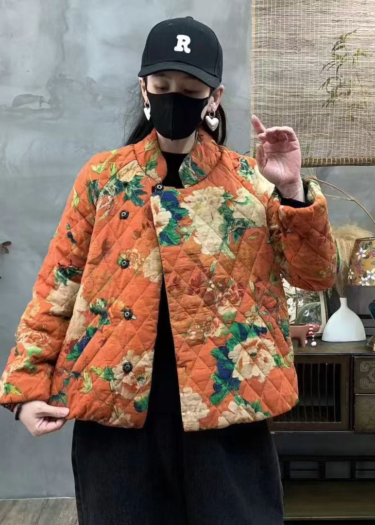 Luvik | Oranssi Suuri Koko Painettu Ohut Puuvillaa Täytetty Talvi Takit