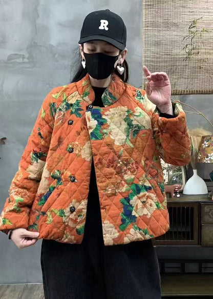 Luvik | Oranssi Suuri Koko Painettu Ohut Puuvillaa Täytetty Talvi Takit