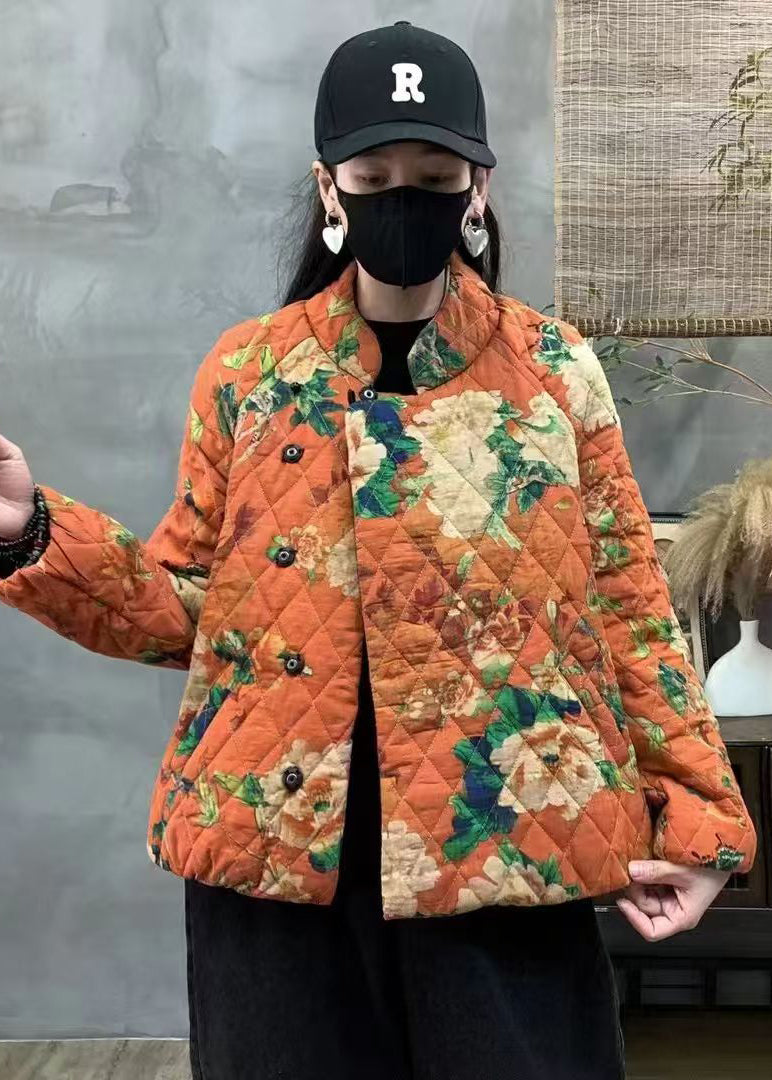 Luvik | Oranssi Suuri Koko Painettu Ohut Puuvillaa Täytetty Talvi Takit