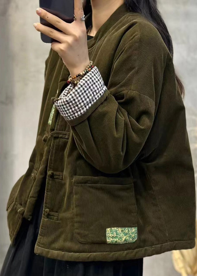 Luvik | Oranssi kiinalainen nappi samettinen ribattu takki täytetty hienolla puuvillalla talvi