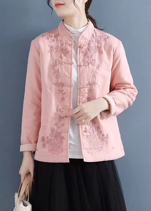 Luvik | Liila Kirjailtu Itämainen Napitettu Ohut Puuvillatakki