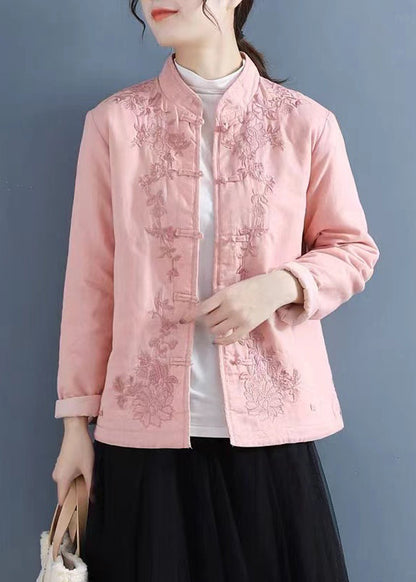 Luvik | Liila Kirjailtu Itämainen Napitettu Ohut Puuvillatakki