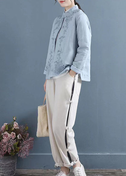 Luvik | Liila Kirjailtu Itämainen Napitettu Ohut Puuvillatakki