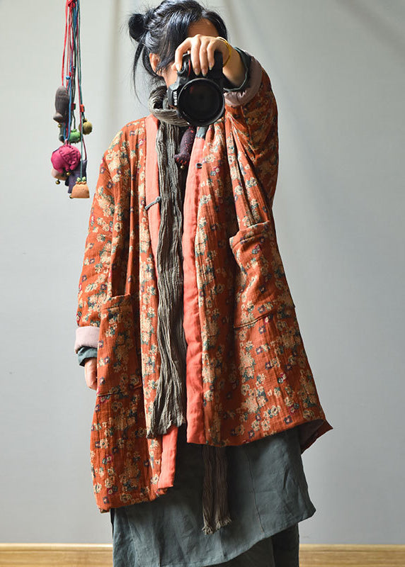 Luvik | Lilas V-Leikkaus Taskut Painettu Puuvilla Tumma Talvitakit Täytetty