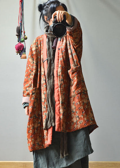 Luvik | Lilas V-Leikkaus Taskut Painettu Puuvilla Tumma Talvitakit Täytetty