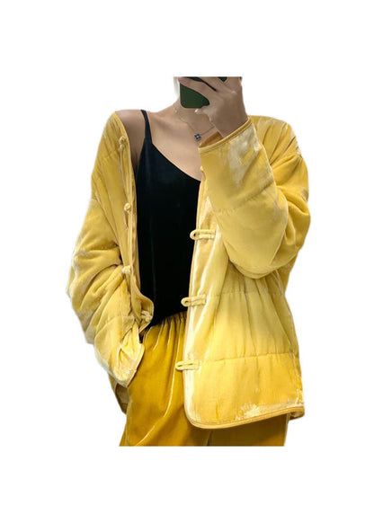 Luvik | Keltainen V-kaulus takki Ohut Puuvilla Täytetty Talvi