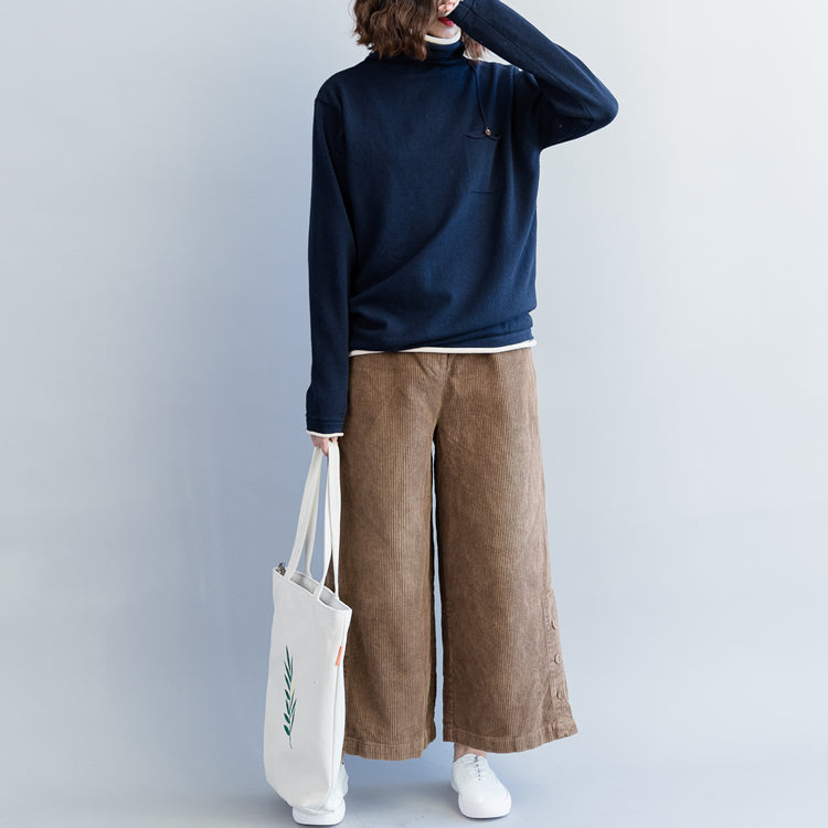 Luvik | tummansiniset neuletakit rento neulepuserot korkealla leikkauksella