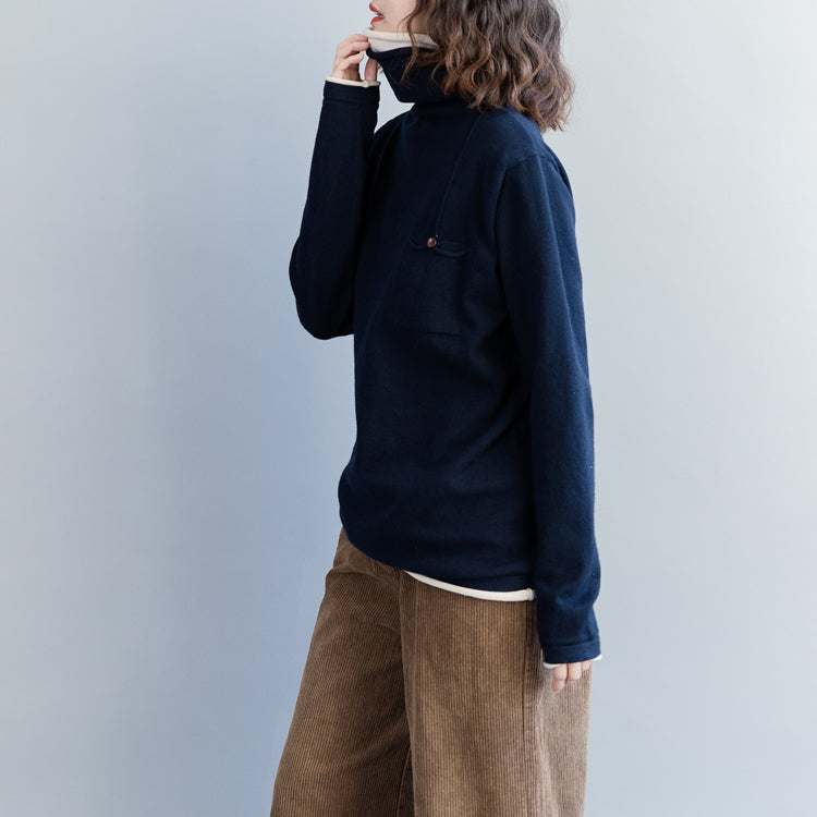 Luvik | tummansiniset neuletakit rento neulepuserot korkealla leikkauksella