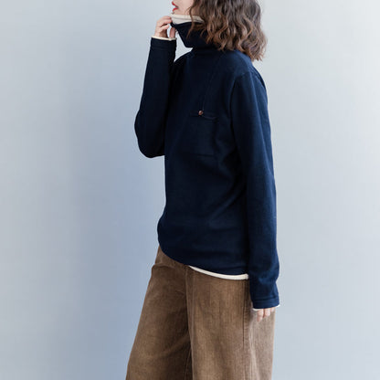 Luvik | tummansiniset neuletakit rento neulepuserot korkealla leikkauksella