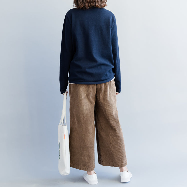 Luvik | tummansiniset neuletakit rento neulepuserot korkealla leikkauksella