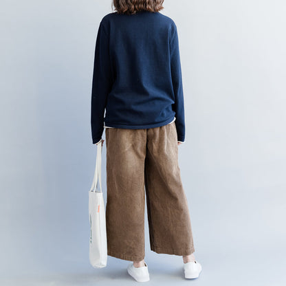 Luvik | tummansiniset neuletakit rento neulepuserot korkealla leikkauksella