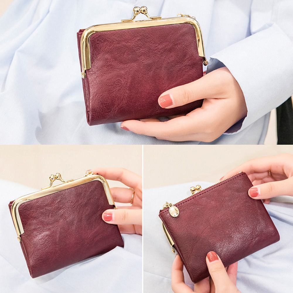 Lommebok Veske | Vintage Kiss Lock Lite PU Skinn Luvikno