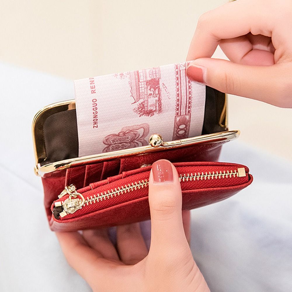 Lommebok Veske | Vintage Kiss Lock Lite PU Skinn Luvikno