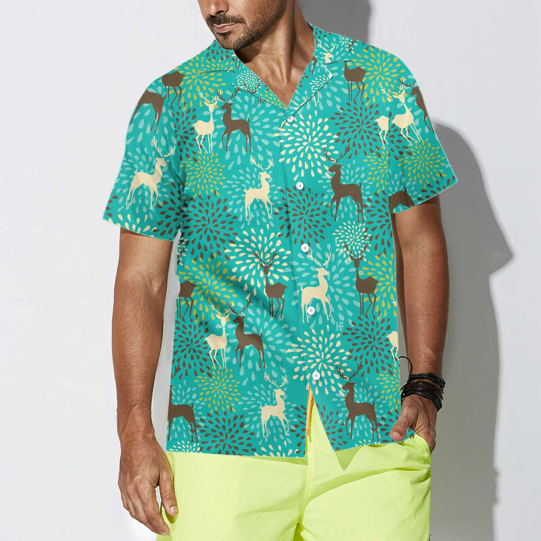 Luvik | Sømløs hawaijaskjorte med vintage-gevirmotiv, unik julegave