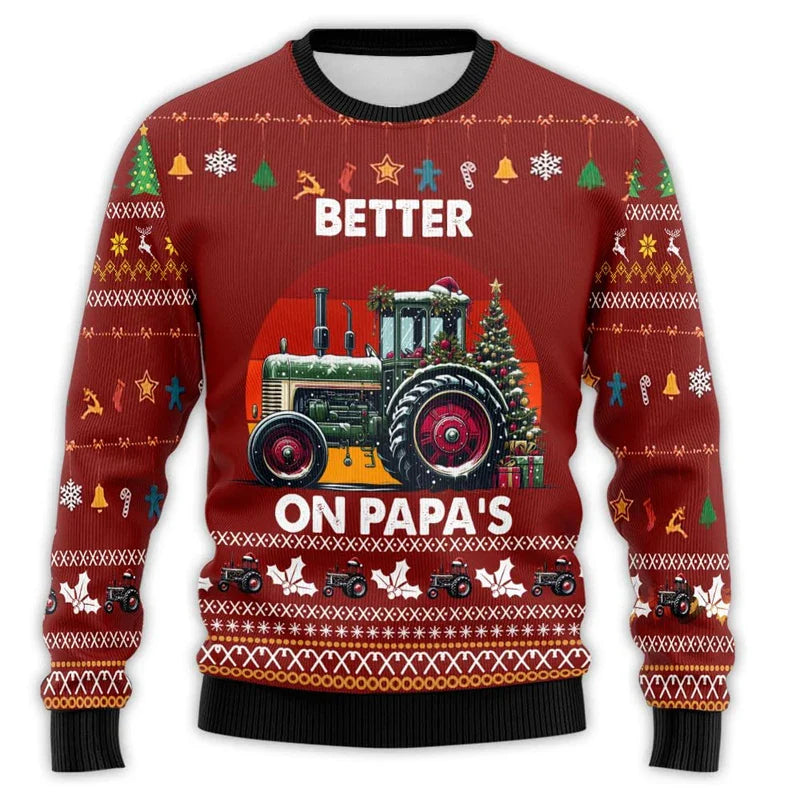 Luvik | Joulupaita traktoriprintillä - Mukava ja juhlallinen miesten puuvillapaita