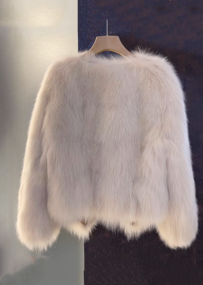 Luvik | Ruskea nahka- ja turkkitakki V-pääntällä