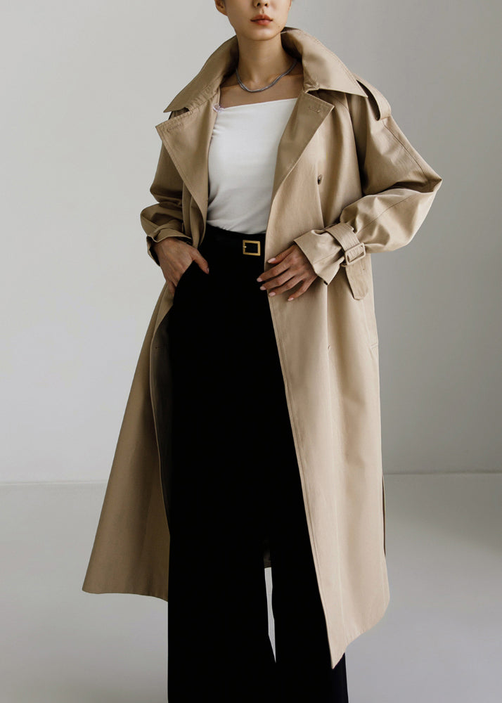 Luvik | Kaki Peter Pan-krage Knapper Lommer Bomull Trench-coat Lange Ermer