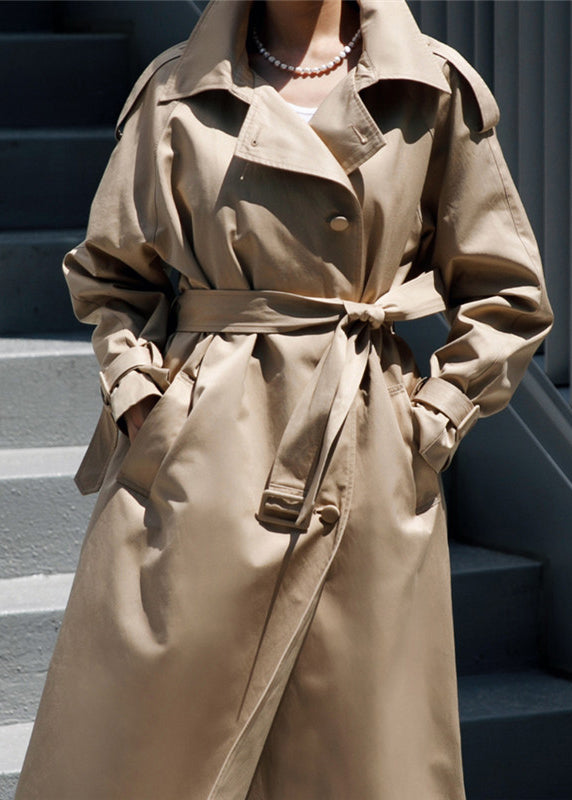 Luvik | Kaki Peter Pan-krage Knapper Lommer Bomull Trench-coat Lange Ermer