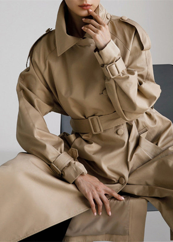 Luvik | Kaki Peter Pan-krage Knapper Lommer Bomull Trench-coat Lange Ermer