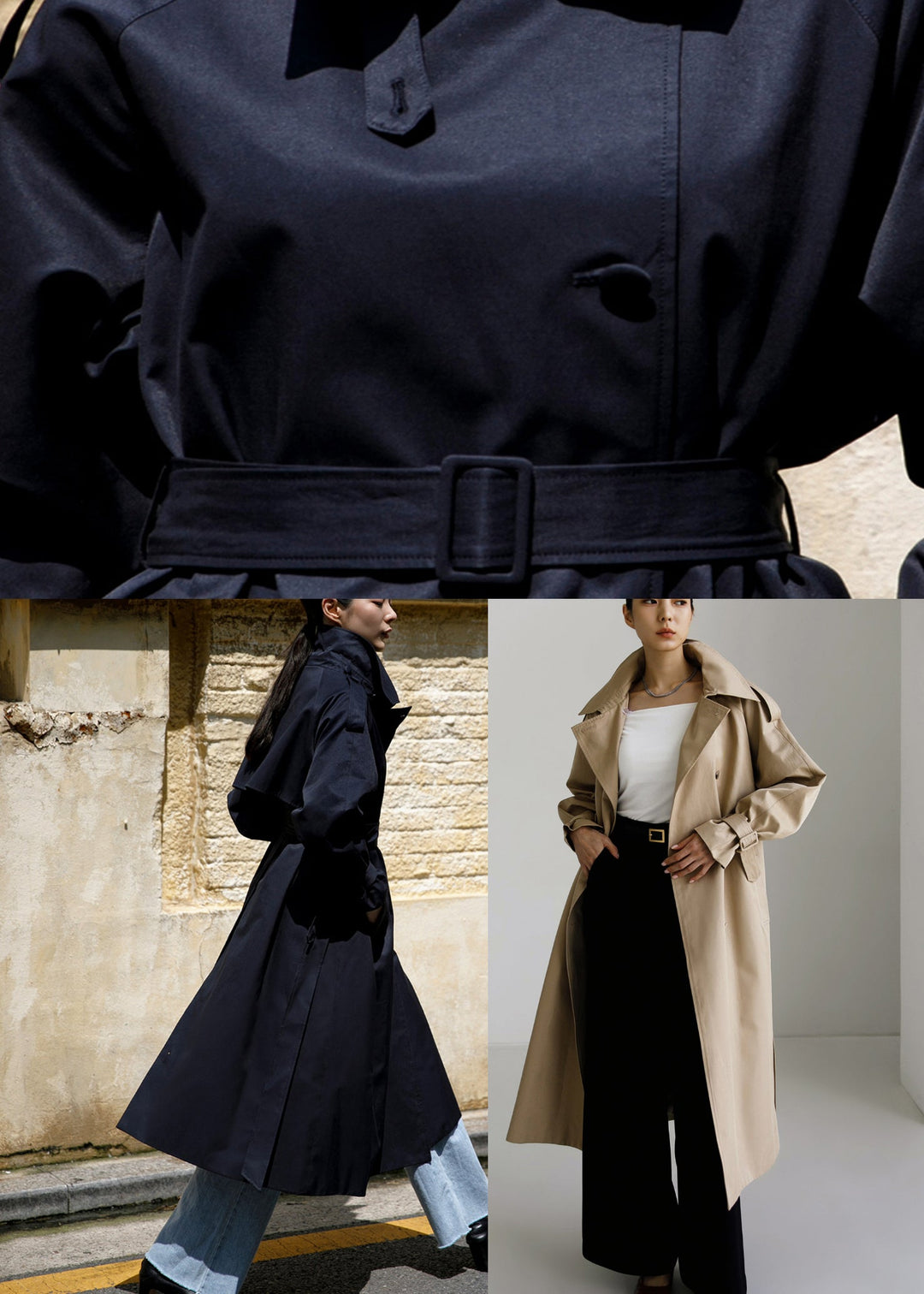 Luvik | Kaki Peter Pan-krage Knapper Lommer Bomull Trench-coat Lange Ermer