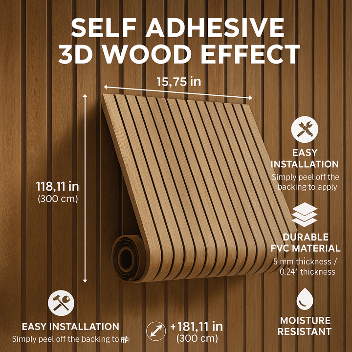 Luvikno | Veggpaneler Selvklebende 3D Tre Effekt Utleievennlig