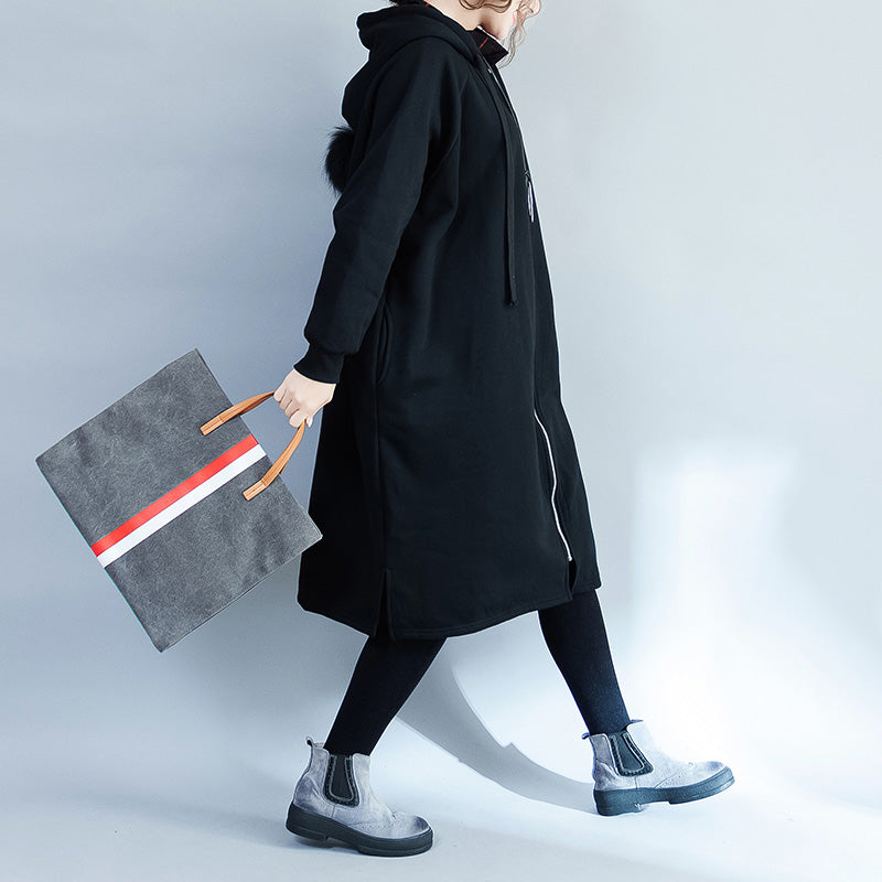 Luvik | mustat parkat naisille rento vuorattu takki ulkotakki sivuaukiolla